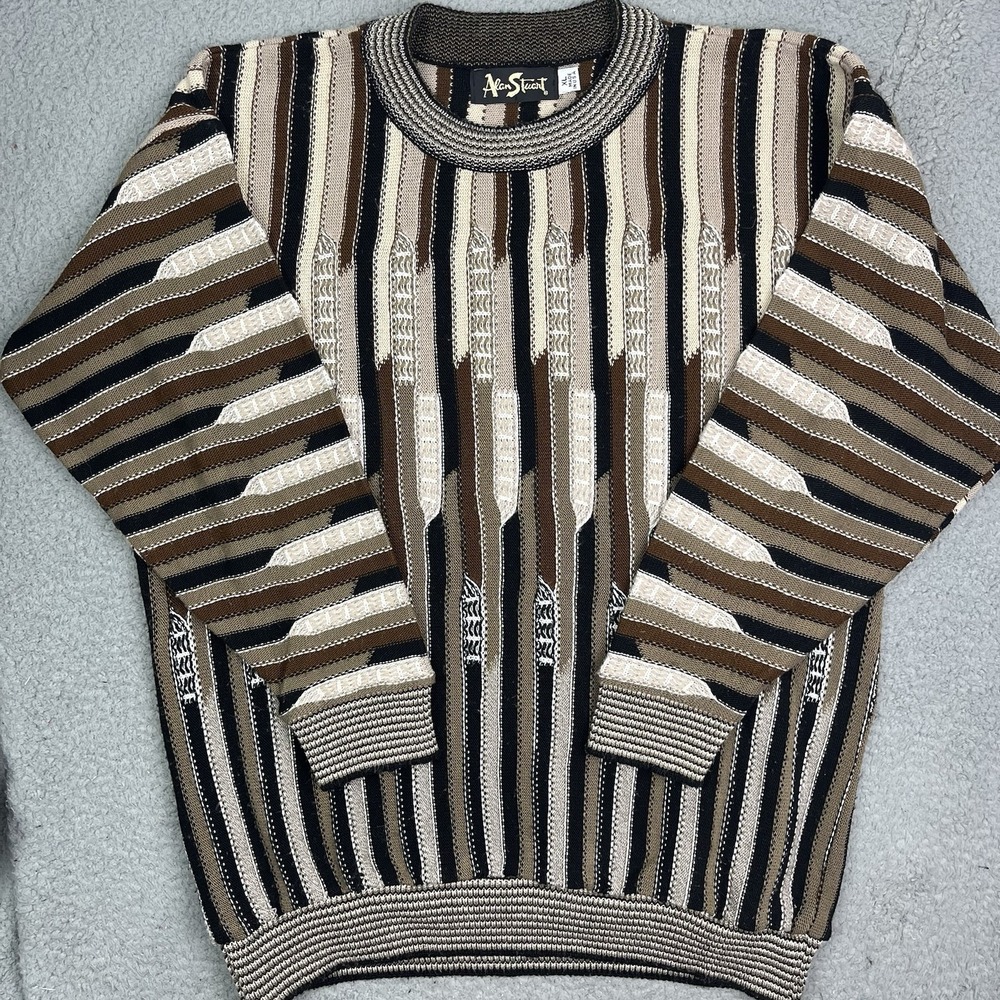 Vintage Alan Stuart Textured Coogi Style Sweater Acrylic Brown‎ Sweatshirt Sz XL
